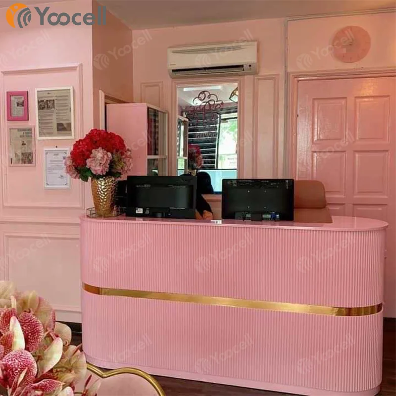 Yoocell Modern Front Desk Reception Spa Nail Salon Reception Desk pink Office Furniture Reception Desk