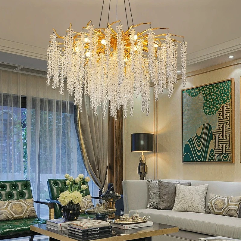 Деревенская спальня столовая подвесные светильники освещение люстры потолочные роскошные золотые светодиодные Современные хрустальные K9