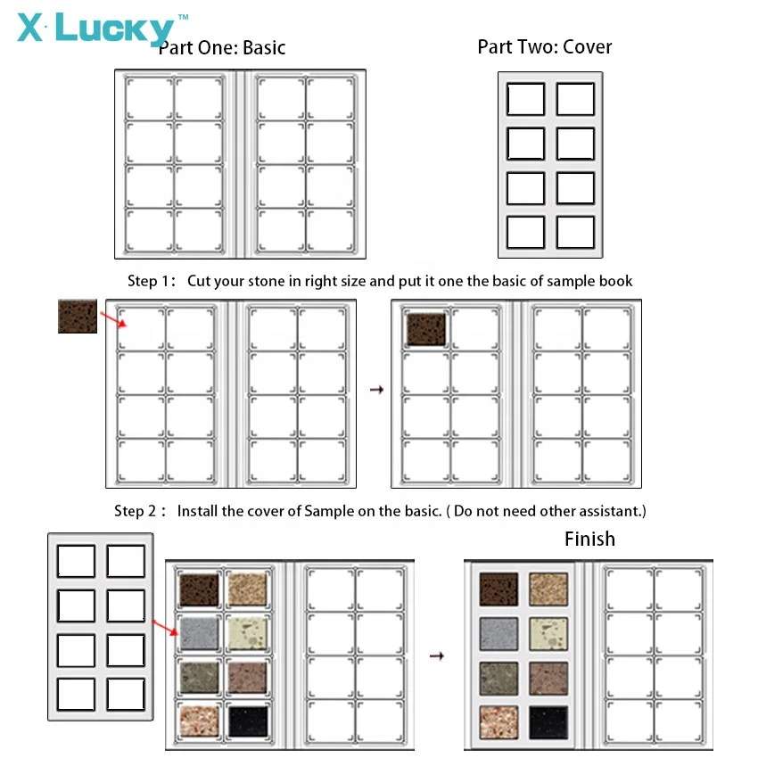 Lucky Ceramic Tiles Binder Catalog Plastic Packaging Specimen Folder Tile Sample Board Granite Marble Stone Quartz Display Book