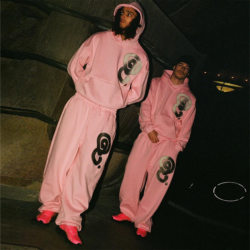 Custom French Terry Pink Oversized Hoodie and Sweatpants Set with 350grams Fabric Weight and 7 Days Sample Order Lead Time