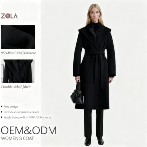 Women's Cozy Mid-to-Long White Duck Jacket Double-Sided Tweed Woolen Nylon Lining Hooded Collar Double Breasted Closure Coat