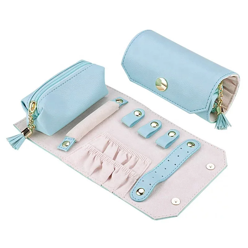 Portable Pink PU Leather Jewelry Organizer Display Rectangle Travel-friendly Jewellery Case Storage for Home and Journey