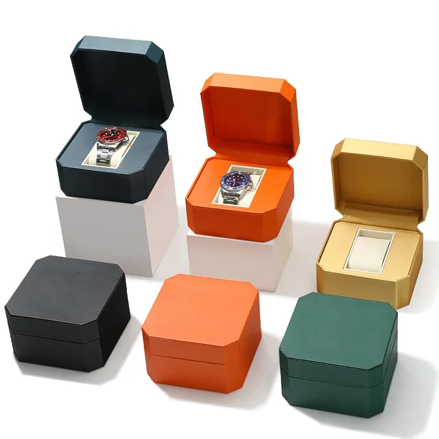 PU Leather Material Watch Box Simple Solid Color Watch Box Wholesale Octagonal Design Watch Box
