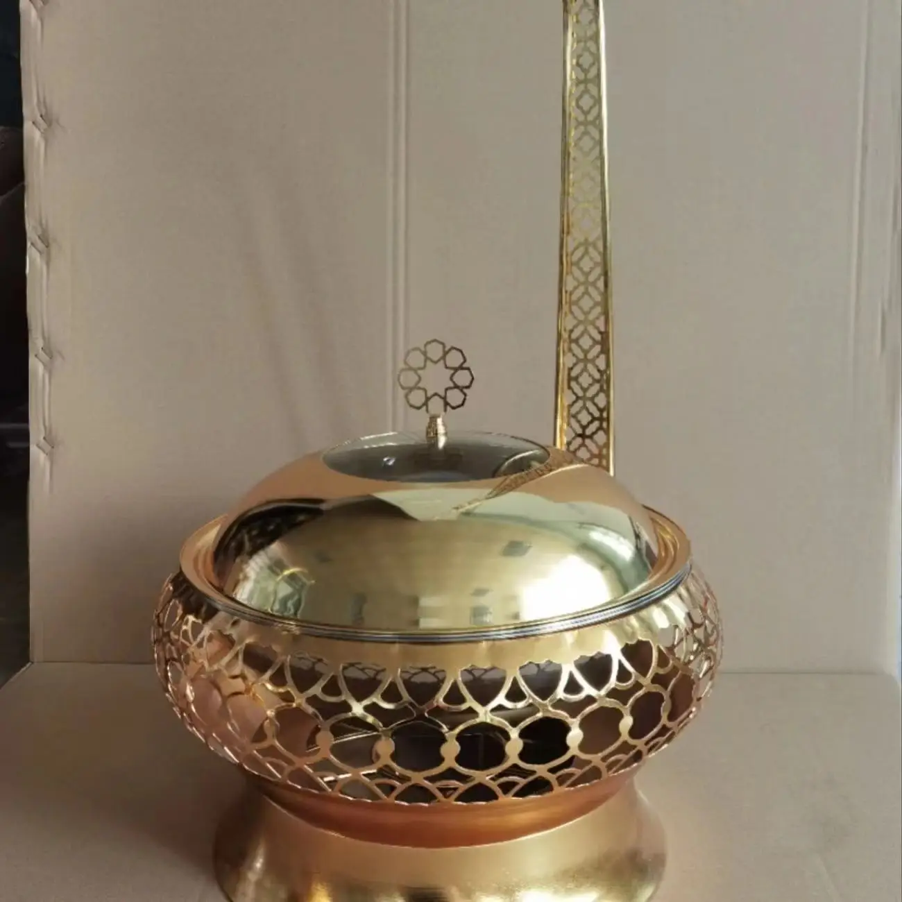 Baokang 2026 New Design Luxury Gold Food Warmer Buffet Catering Stainless Steel Hanging Chafing Dish 1 Year Warranty