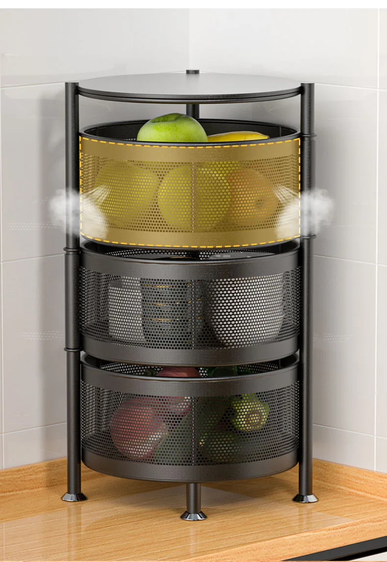 2 Layer Rotating Vegetable Rack Household Round Basket Cylindrical ...
