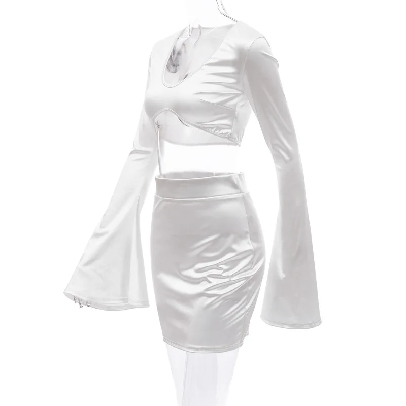 R20496S женский новый 2022 модный осенний комплект с юбкой и коротким топом рукавом-фонариком