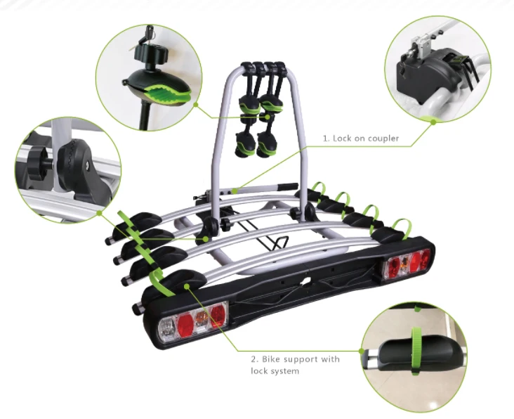 Hot Selling Aluminum Car Tow Ball Rear Mounted Bike Rack Bicycle