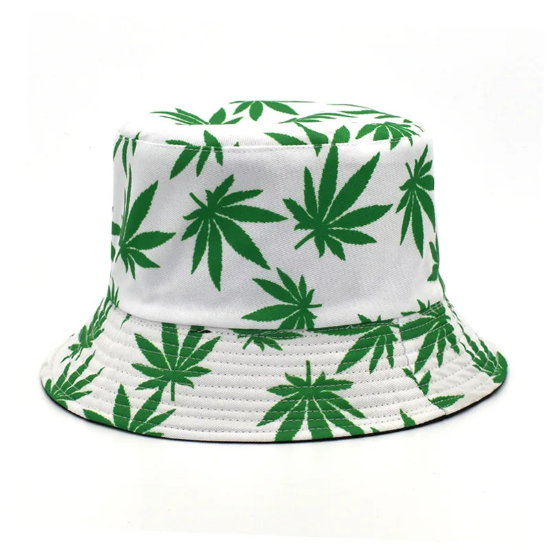 Custom Maple Logo Printed Bucket Hat Outdoor Cotton Wide Brim Leaves Weed Bucket Fisherman Fashion Hat