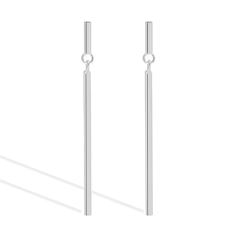 High Quality Simple Design 925 Sterling Silver Vertical Bar Earrings Long Geometric Bar Drop Earring for Girls