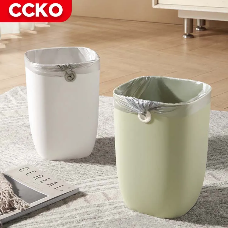 CCKO White Hotel Modern Cute 2.1 Gallon 8 Liters Garbage Bin Bathroom Trash Bin Plastic Trash Can for Kitchen Bedroom Dustbin