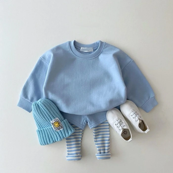 Baby suit candy color round collar French loop fake two pairs of pants
