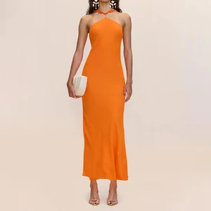 ZYHT 73993 Halter Orange Straps Bodycon Sexy Jersey Stretchy Maxi Club Formal Casual Dresses