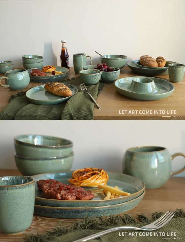 Joyye Customizable Reactive Glaze Ceramic Dinnerware Set with Cups ...