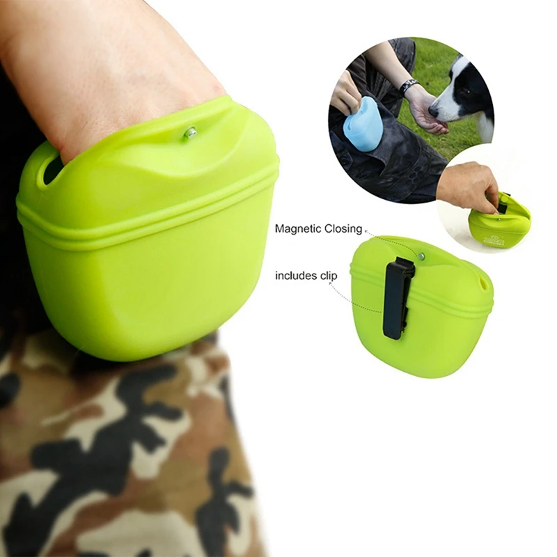 Custom Silicone Portable Dog Feeding Pouch Puppy Dog Training Treat Bag with Magnetic Closure Waist Clip