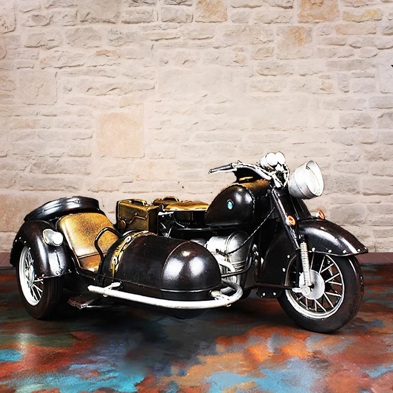 3輪ヴィンテージメタルクラフトオートバイ1:8スケールサイドカー