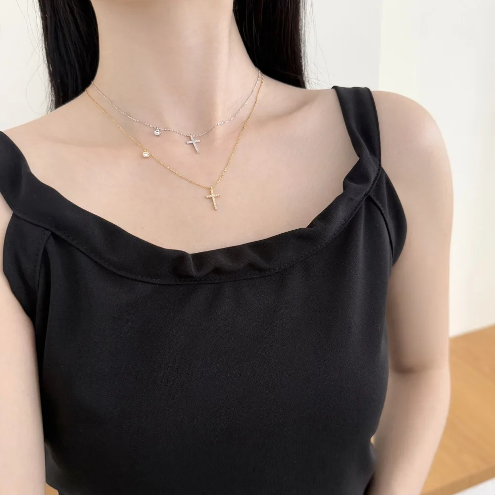 KAKODIY 5A CZ Cross Necklace Faith Pendant Rhodium 18K Gold Plated Delicate Chain Simple Small God Lord Prayer Religious Jewelry detail 3