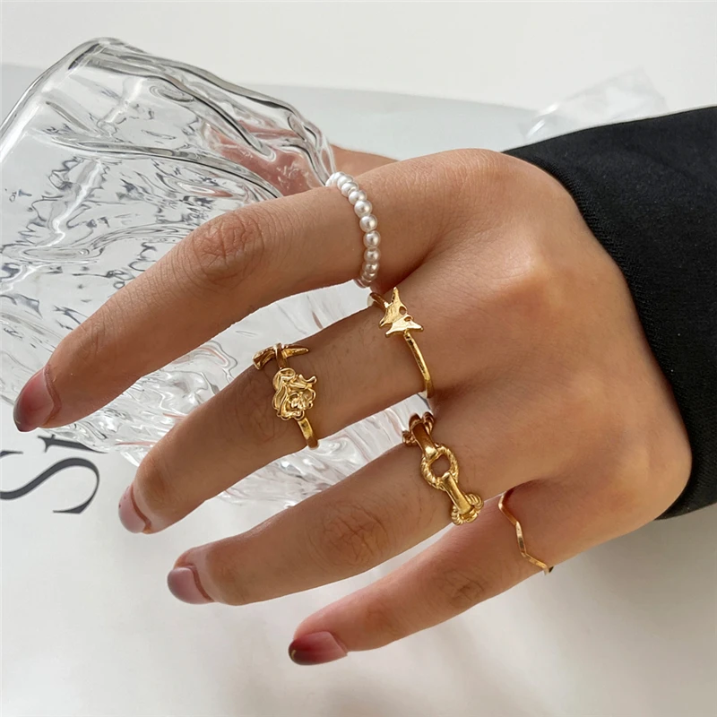 Gold Plated Butterfly Rings Set Multiple Designs Heart Alloy