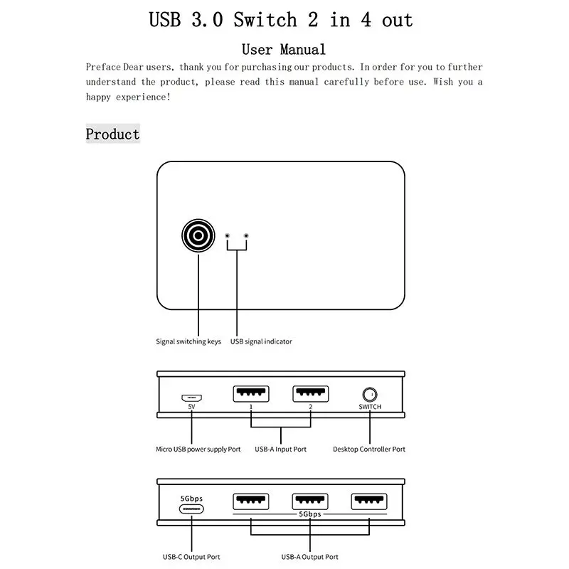 USB 3.0 2 in 4 Out Switcher 2x4 2-In 4-Out USB Sharing Switch Box ...