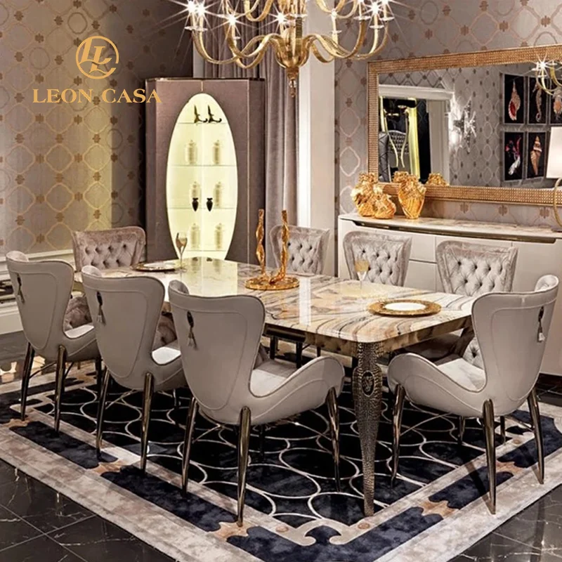 Прямоугольный мраморный итальянский обеденный стол набор мебели для столовой стол набор 8 стульев роскошный обеденный стол набор