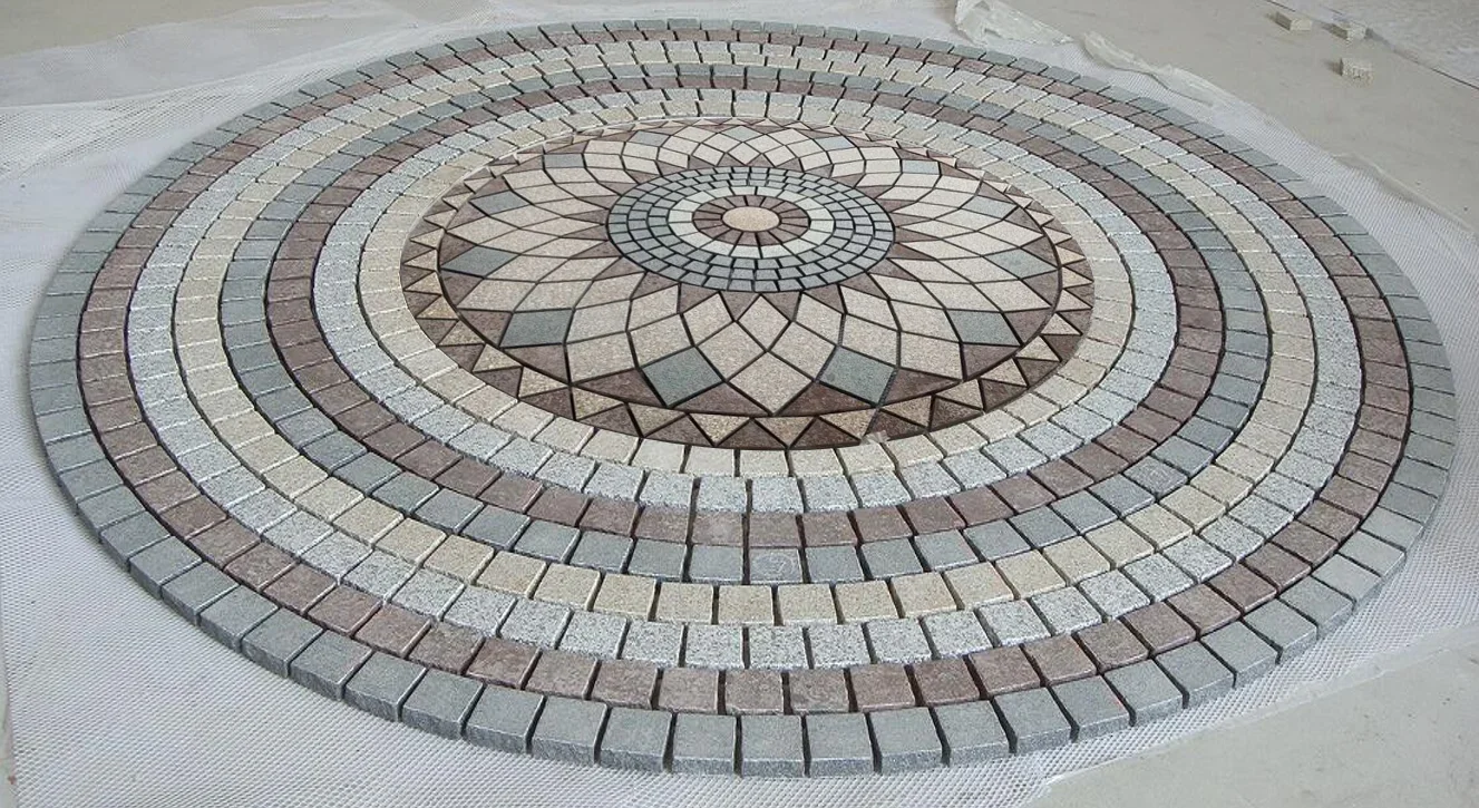 Custom Unique Design Driveway Pattern Flamed Surface or Natural Split Mesh Granite Medallion Paver Stone