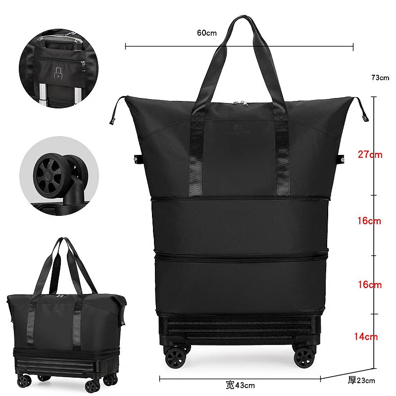 Large Capacity with Hard Base Travel Bag Pulley Long and Short Luggage Bag Portable Travel Luggage Bag