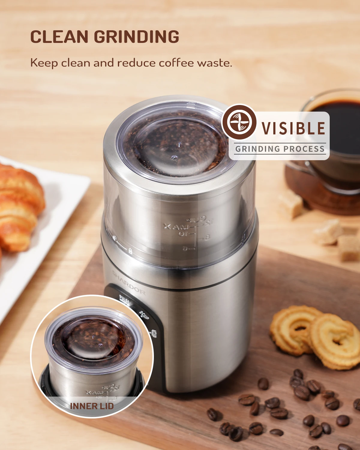 200w Power Motor Spice Burr Coffee Grinder Automatic Operation 12 Cups  Capacity Stainless Steel Coffee Bean Grinder