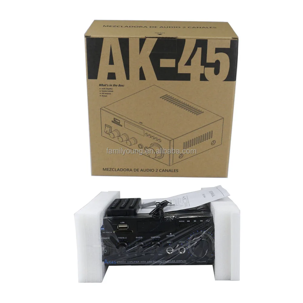 AK45 Digital Amplifier 2 Channel Wireless Stereo Audio HiFi Amplifier Theater Stereo Receiver for Home Speaker FM Radio