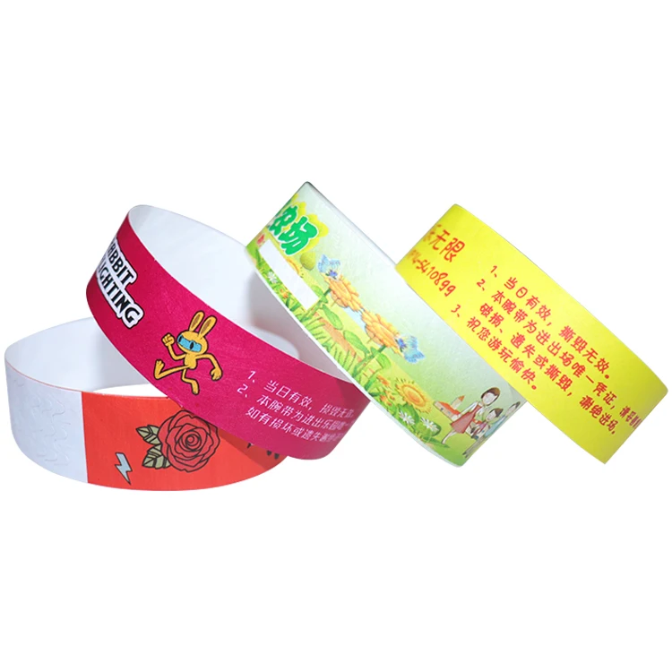 Wholesale Disposable Custom Theme Amusement Park Admission Paper Ticket Hand Bracelets Waterproof Custom Logo Tyvek Wristbands