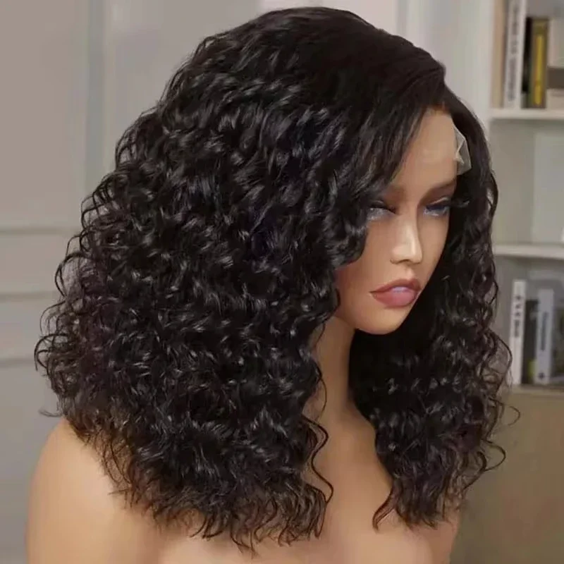 Short Curly Bob Brazilian Human Hair Lace Front 13X4 Lace Frontal Deep Wave Wigs For Women_voghion.com