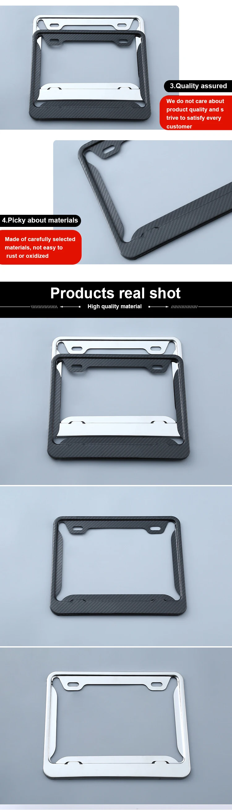 Custom Sublimation Carbon Fiber License Plate Bracket Holder Frame Motorcycle Metal License Plate Frame details