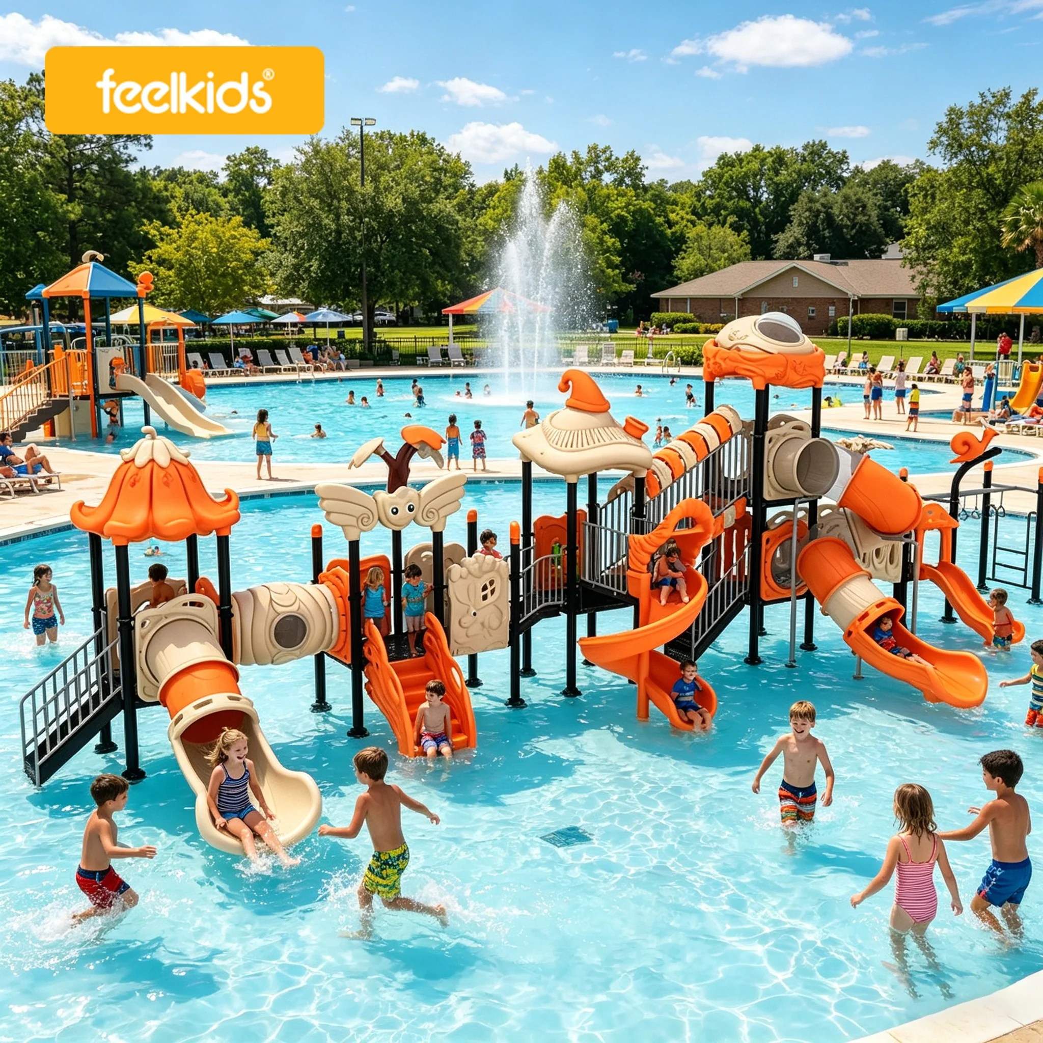 Feelkids Children's Plastic & Metal Water Slide Outdoor Playground Amusement Equipment Adult Large Park Factory Custom Design
