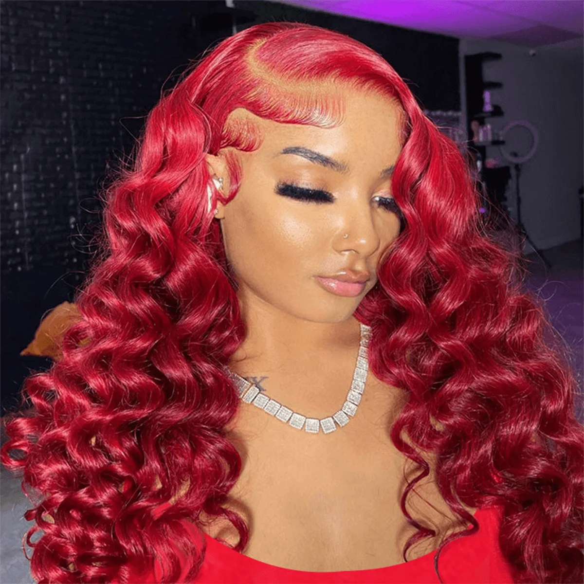 Vendors Burgundy Red Colored Lace Front Wig Long Straight 