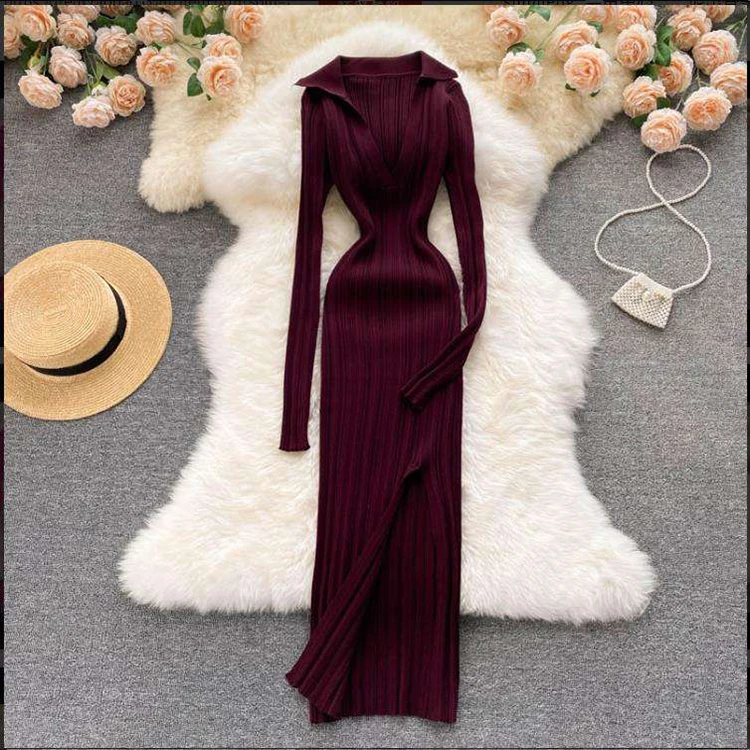 Wholesales Solid Colour Long Casual Dresses Women Lady Spring Clothing ...