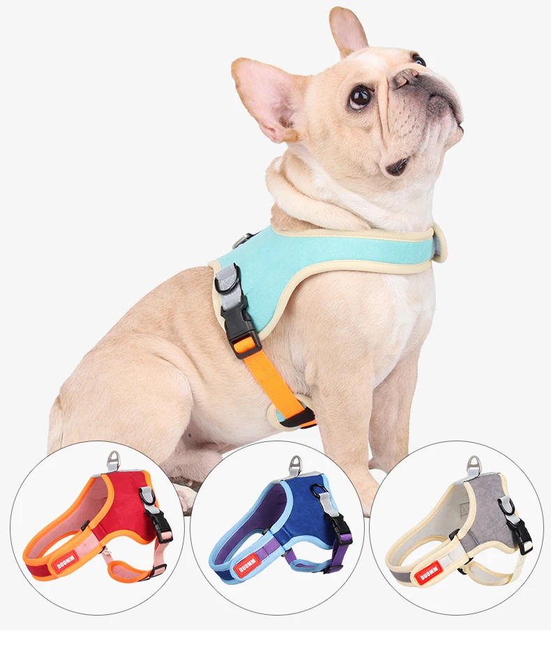 Custom Sublimation Luxury Soft Suede Adjustable Pet Dog Harness And Leash Set details