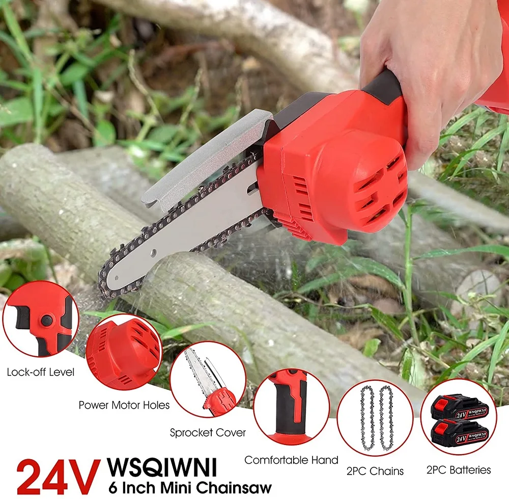 2PC Batter and Tool Box WSQIWNI Mini Cordless Chainsaw Upgrade 6 Inch Handheld Chain-Saws Pruning Shears Chainsaw for Tree Trimming and Wood Cutting 