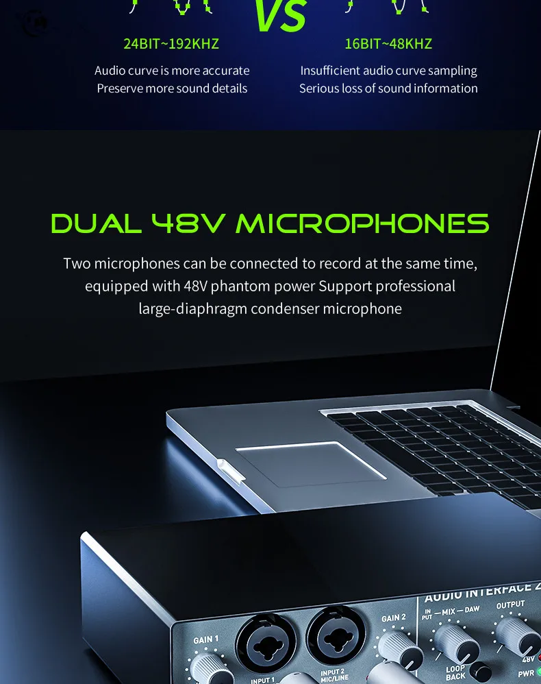 Q24 Interface Professional Q24 USB Audio Interface Sound Card for Digital Live Sound ...