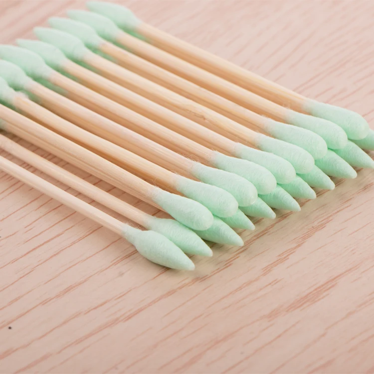 Custom Coton Tige Wooden Stick Baby Cotton Ear Buds Bamboo Makeup Remover Cotton Swabs