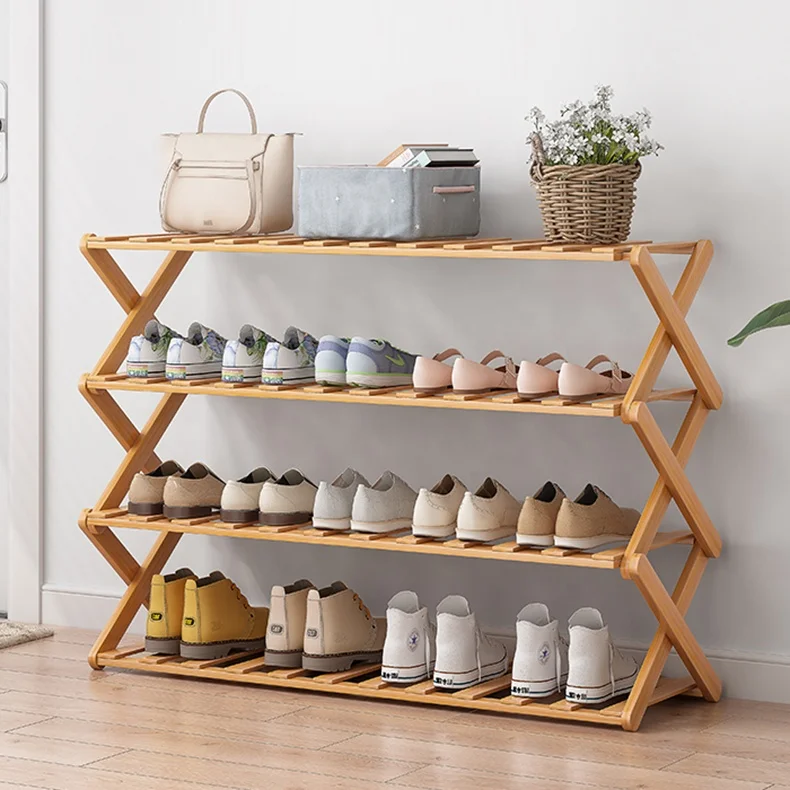 Folding Bamboo Shoe Rack Bench Shoe Shelves Plant Display Stand Storage