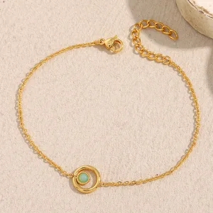 Ilona New Fashion Elegant Vintage Natural Stone Bracelet All-match Women's Stainless Steel Plated 18K Gold Chain Link Bracelet