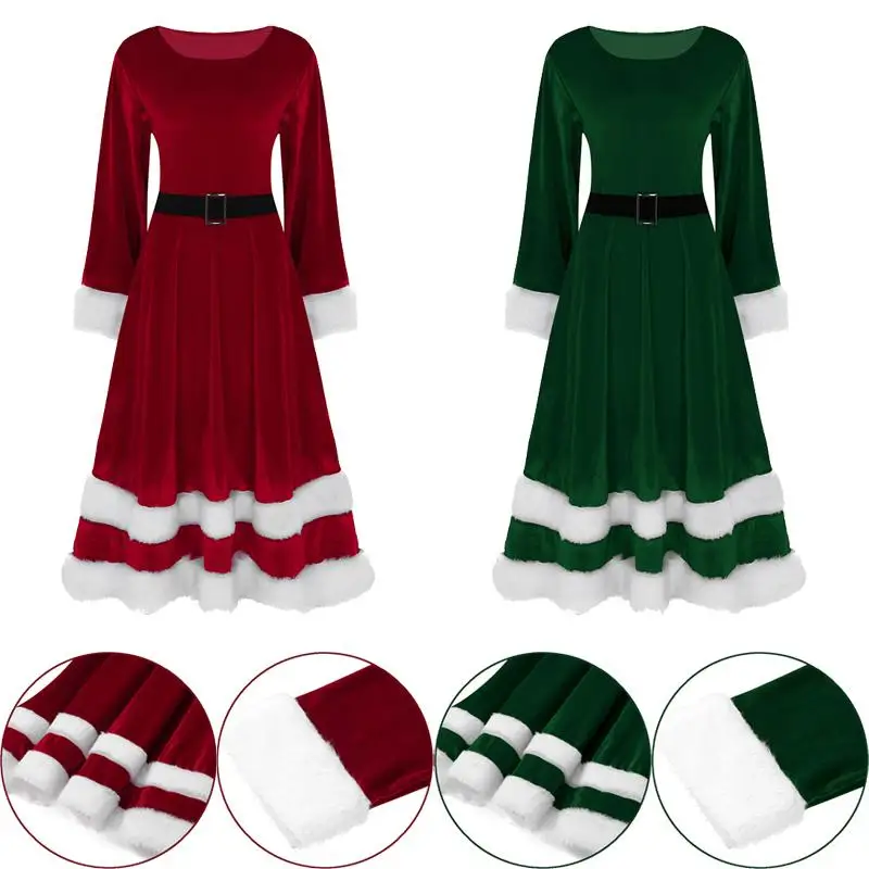 Women Adult Christmas Velvet Fancy Dress - Santa Claus Costume