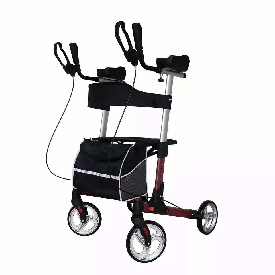 Adults Walker Double Folding Aluminum Rollator Upright Walker For