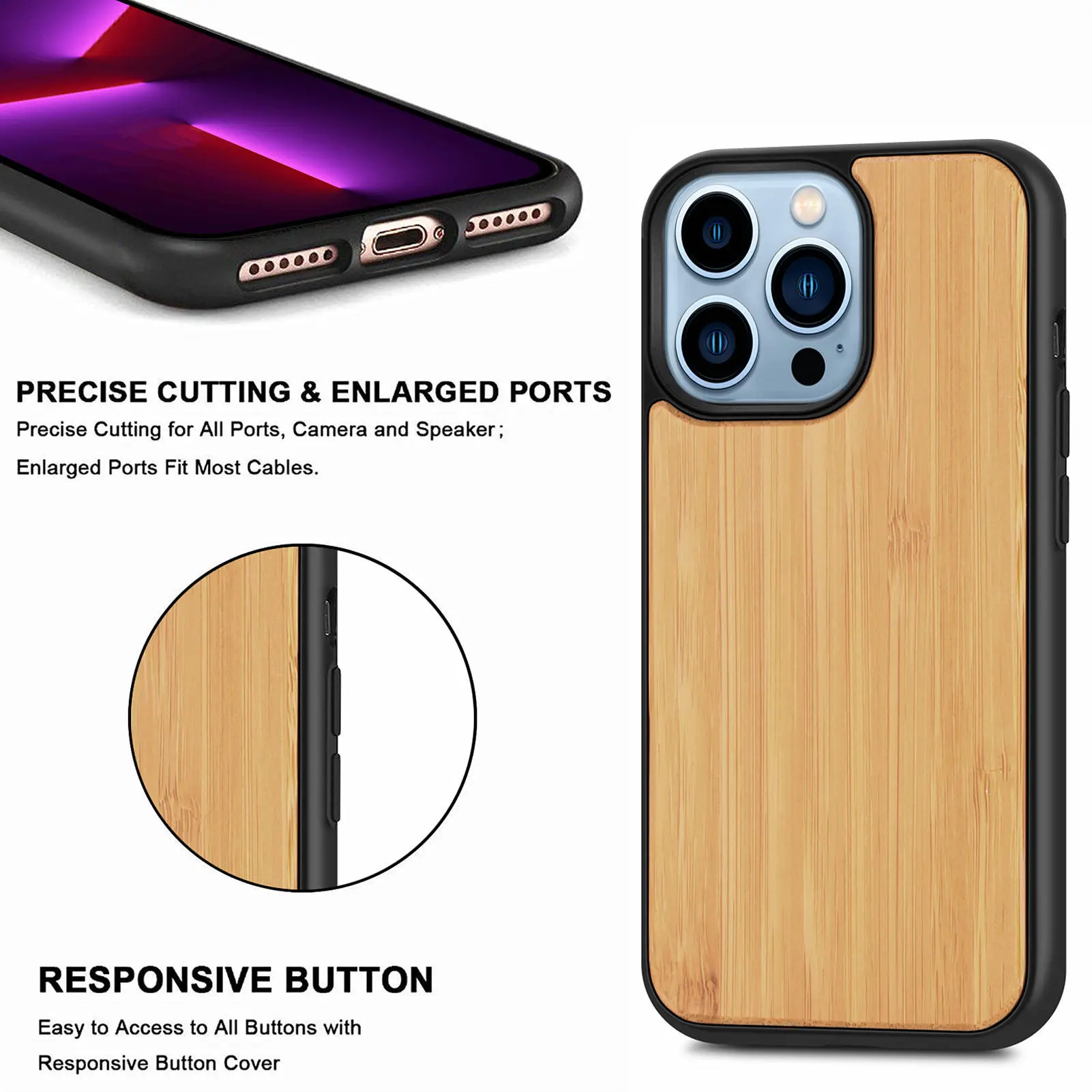 Wholesale Shockproof Tpu Back Cover Case Genuine Wood Phone Case
