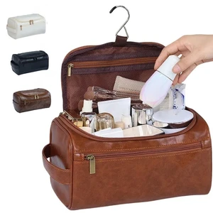 Custom Logo High Quality Pu Waterproof Travel Toiletry Bag Mens Makeup Pouch Luxury Faux Leather Cosmetic Bags for Man