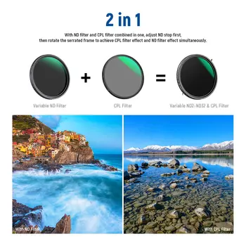NEEWER 2 in 1 Variable ND Filter ND2-ND32&CPL Filter 82mm Ultra Slim Aluminum Alloy Frame  Nd Filter for Camera detail image