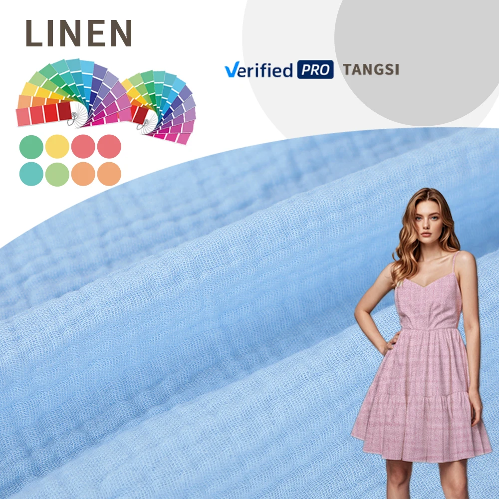 High Quality Wholesale Factory Woven Fabric Solid Color Crinkle Fabric Pure Cotton for Girls Women's Clothing Dress Shirt