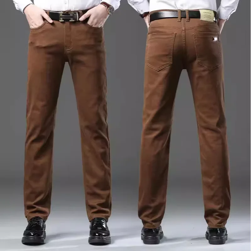 New Spring Large Size Men's Casual Pants Straight-Leg Stretchy Comfortable Breathable Cotton Blend Mid-High Waist Fashionable