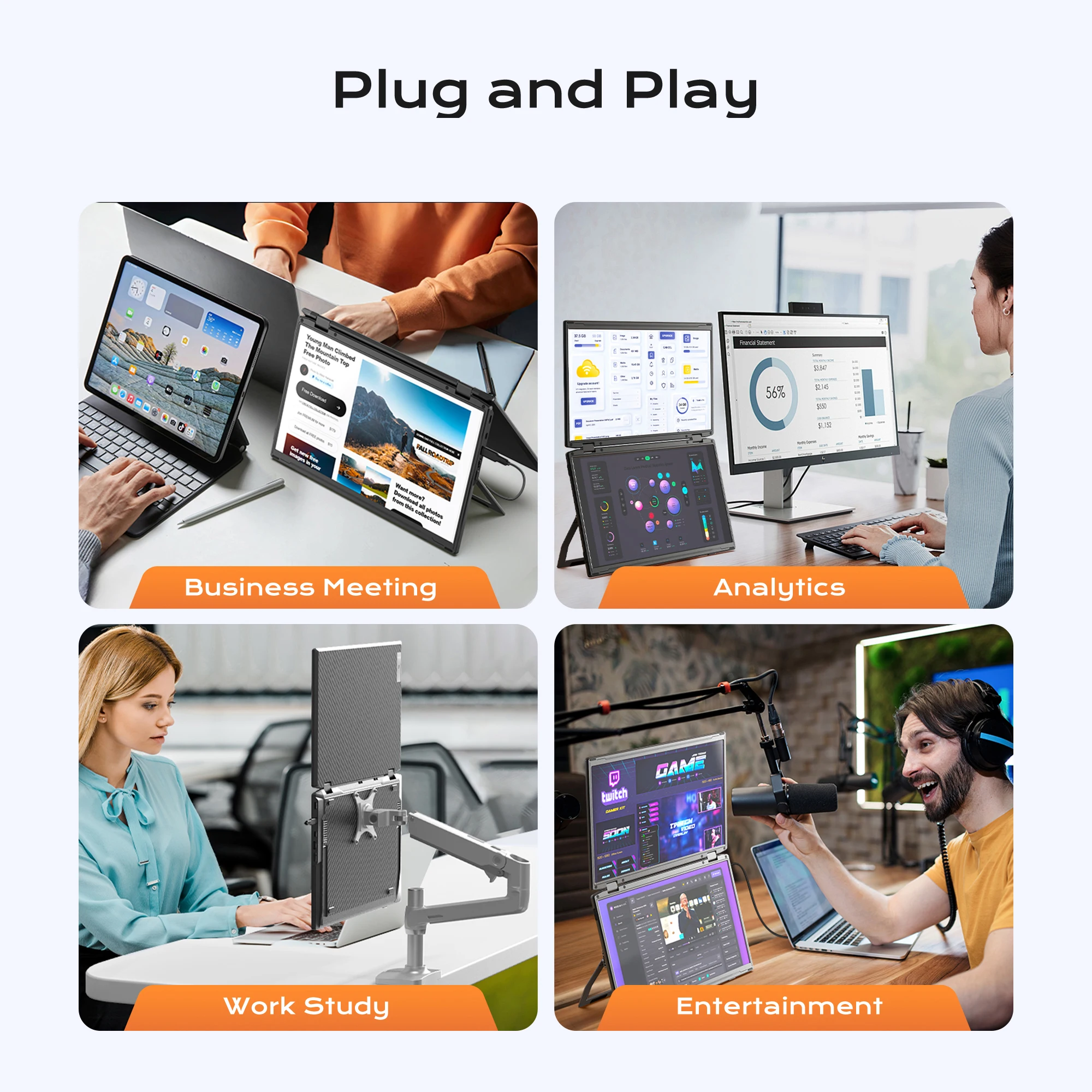 15.6 Inch M4 Triple Screen FHD IPS Portable Monitor for Business