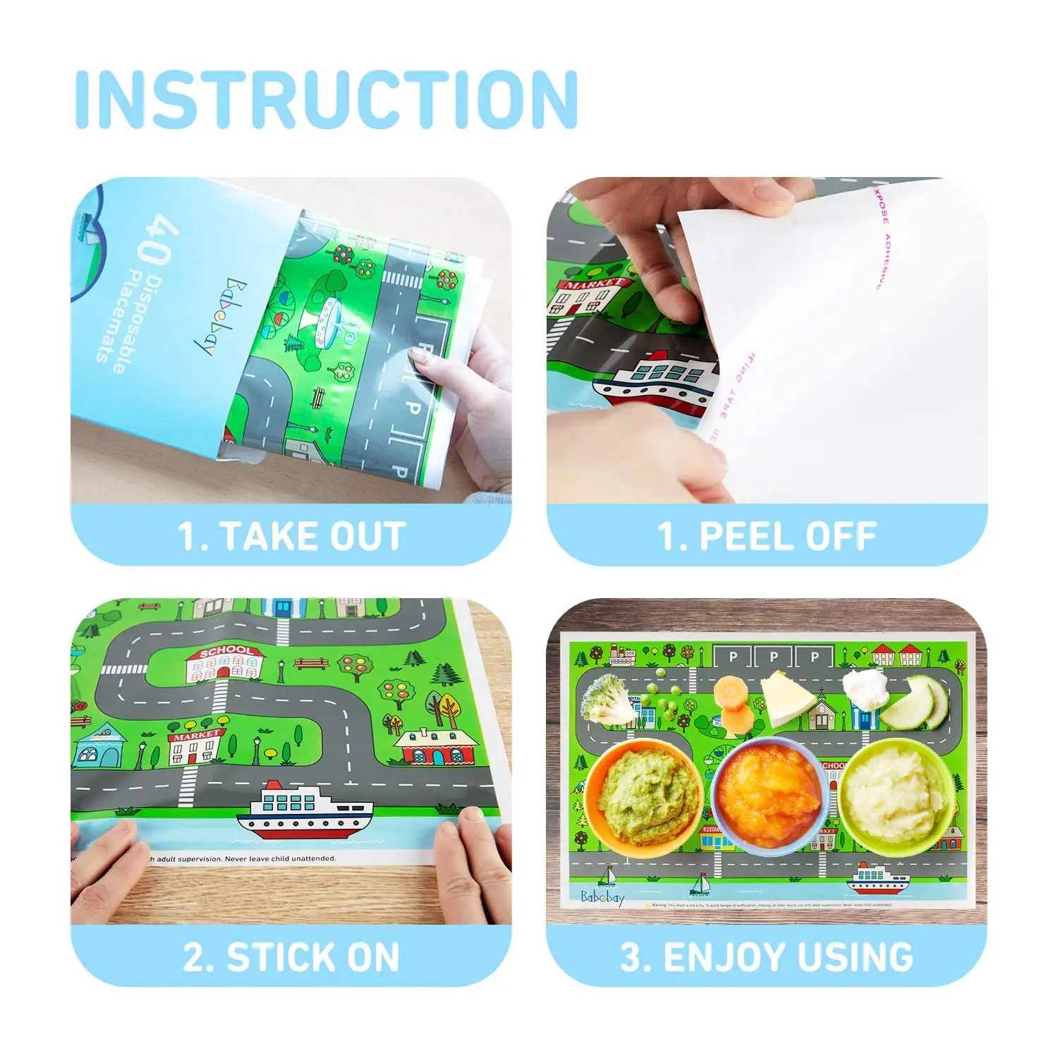 Disposable Stick On Placemats Cute Car Theme Strong Adhesive Table