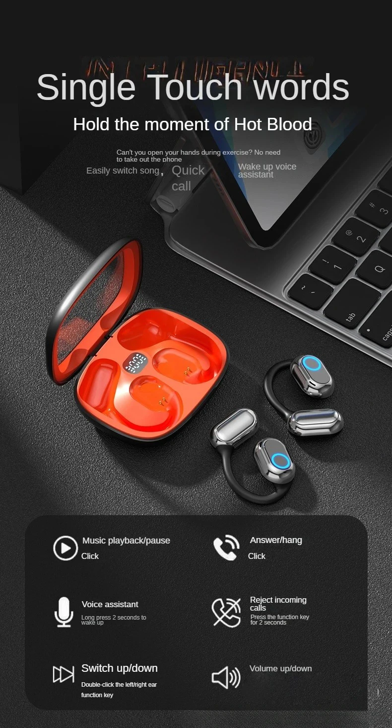 Low Frequency Dual Microphones Long Battery Life Shock Sound OWS Earhook Headphones Wireless Sports Headsets