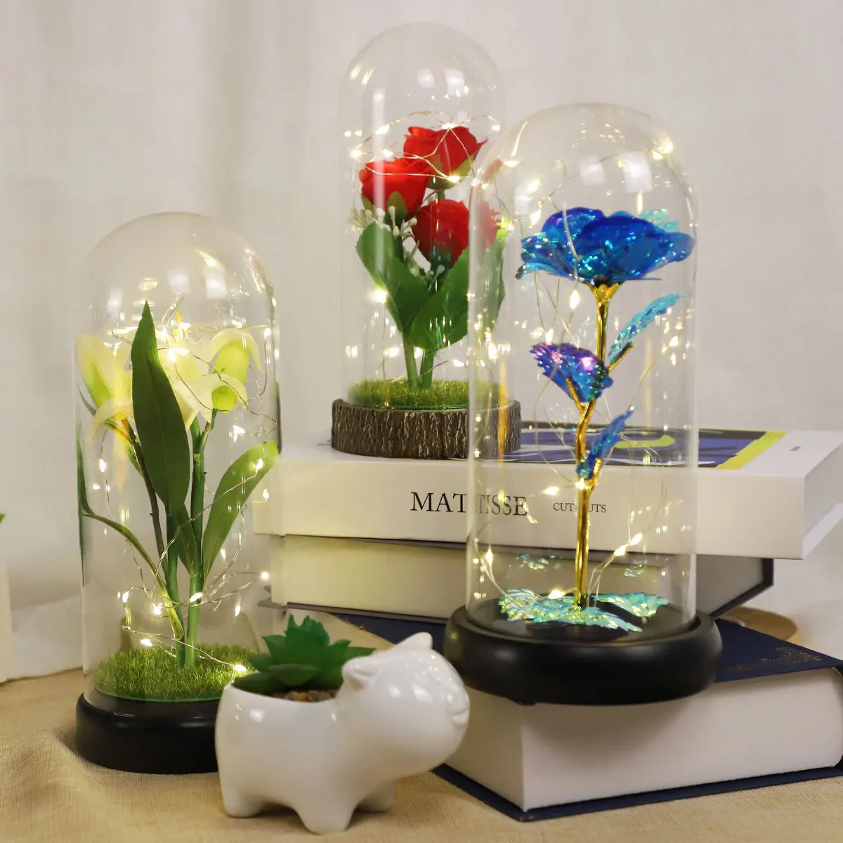 light up forever red rose in glass dome battery operated movable preserved galaxy rose flower Best Valentine Gift for her